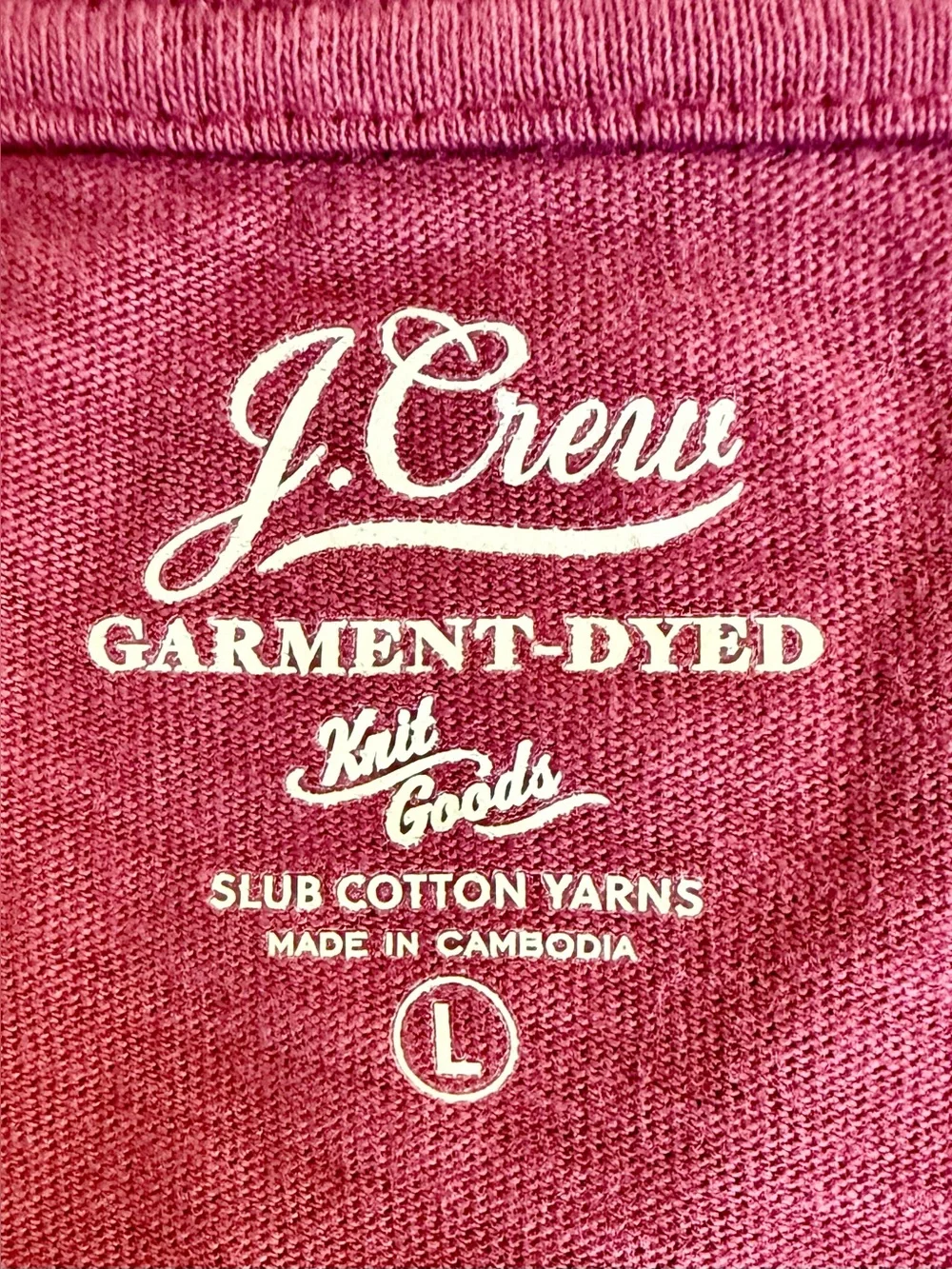 NWT J.Crew Men’s L Garment Dyed Slub Cotton Pocket T-Shirt Burgundy J1785